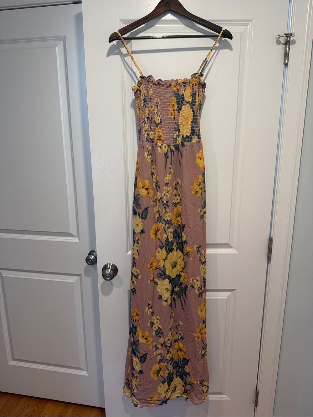 Reformation Dusty Rose Floral Smocked Maxi Dress